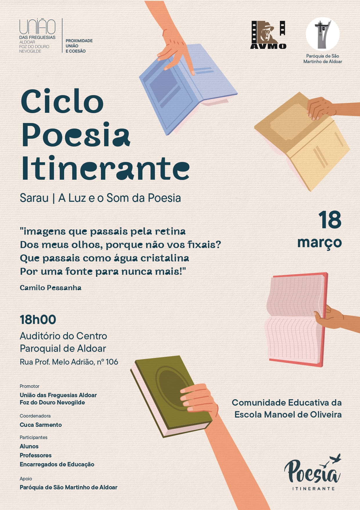 Cartaz Poesia Itinerante Sarau Escola Manoel de Oliveira